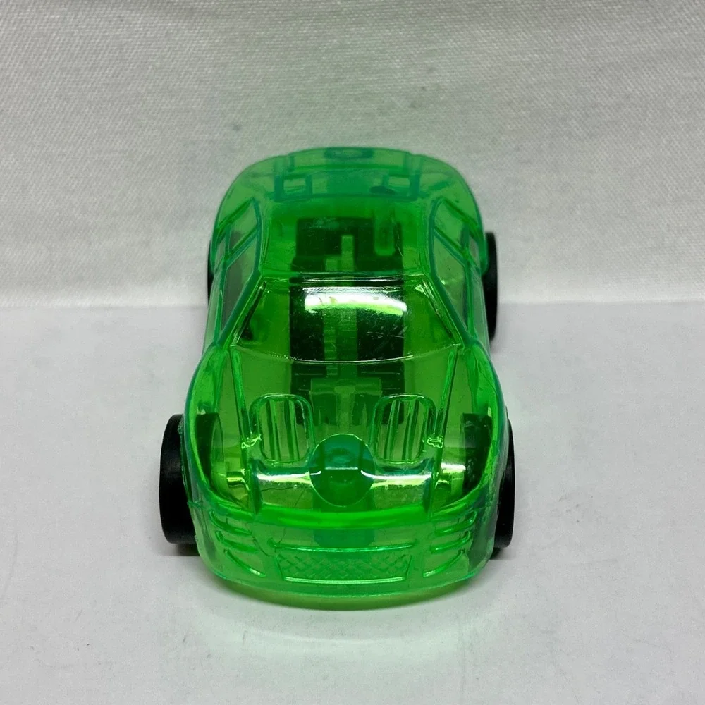 Vintage Pull Back Toy Car Green Clear See Through Body + Rubber Tires EUC